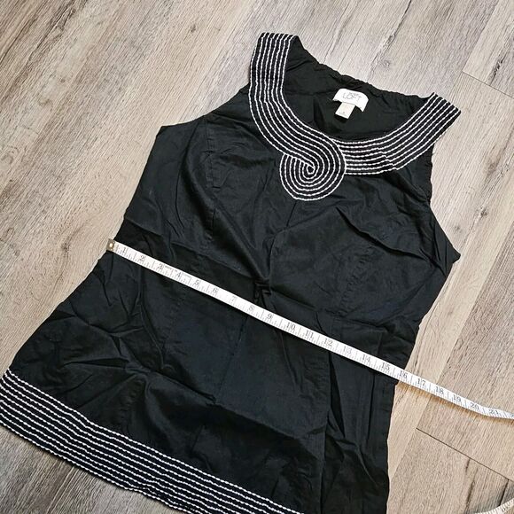 LOFT Black Cotton Embroidered Tank Top Shell Nautical Mediterranean Style Lined - Picture 5 of 11